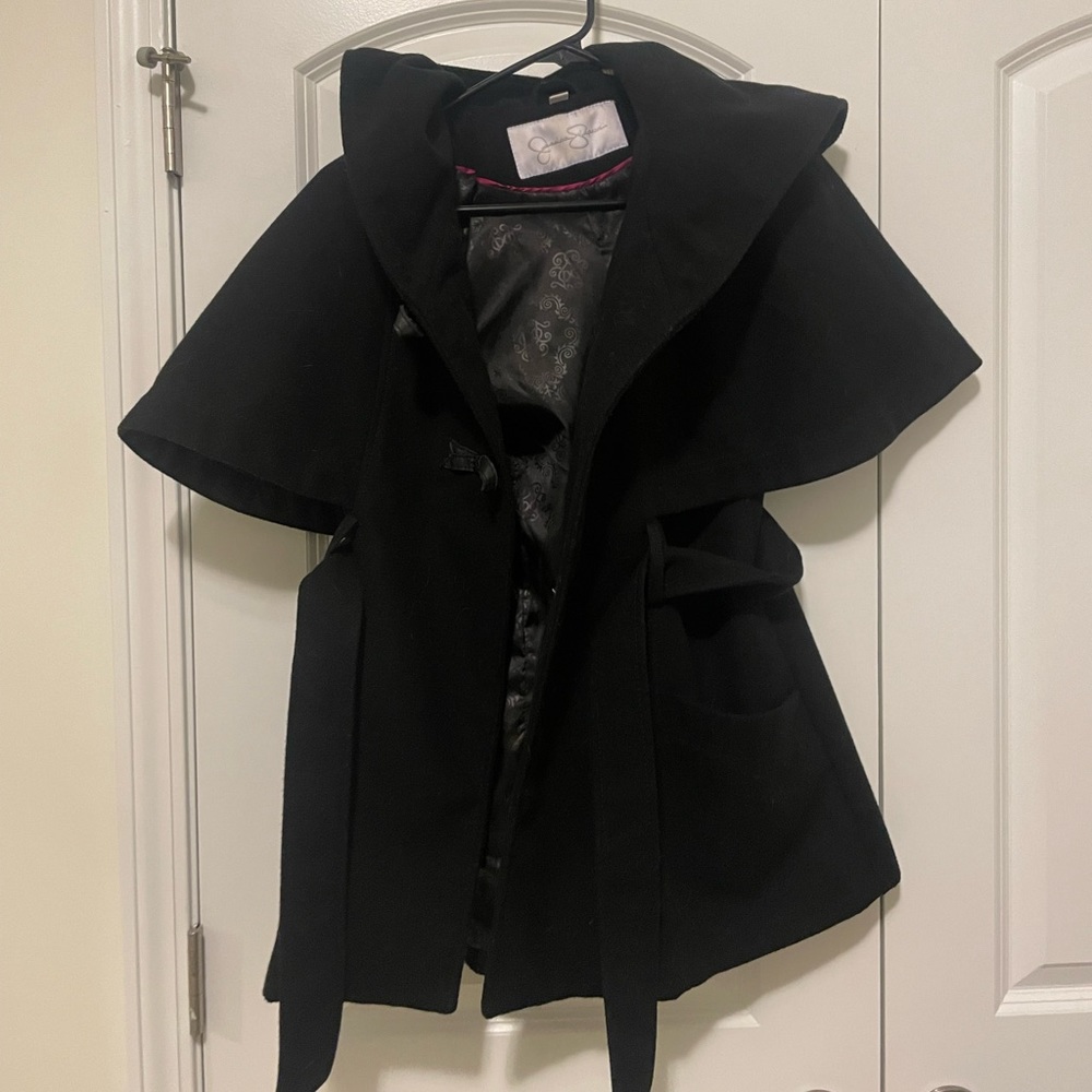 Jessica Simpson black cape coat
